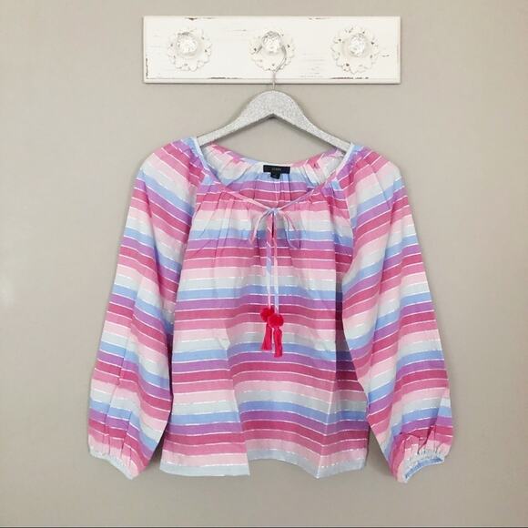J. Crew Peasant Top in Metallic Pastel Stripe NEW - Picture 1 of 9